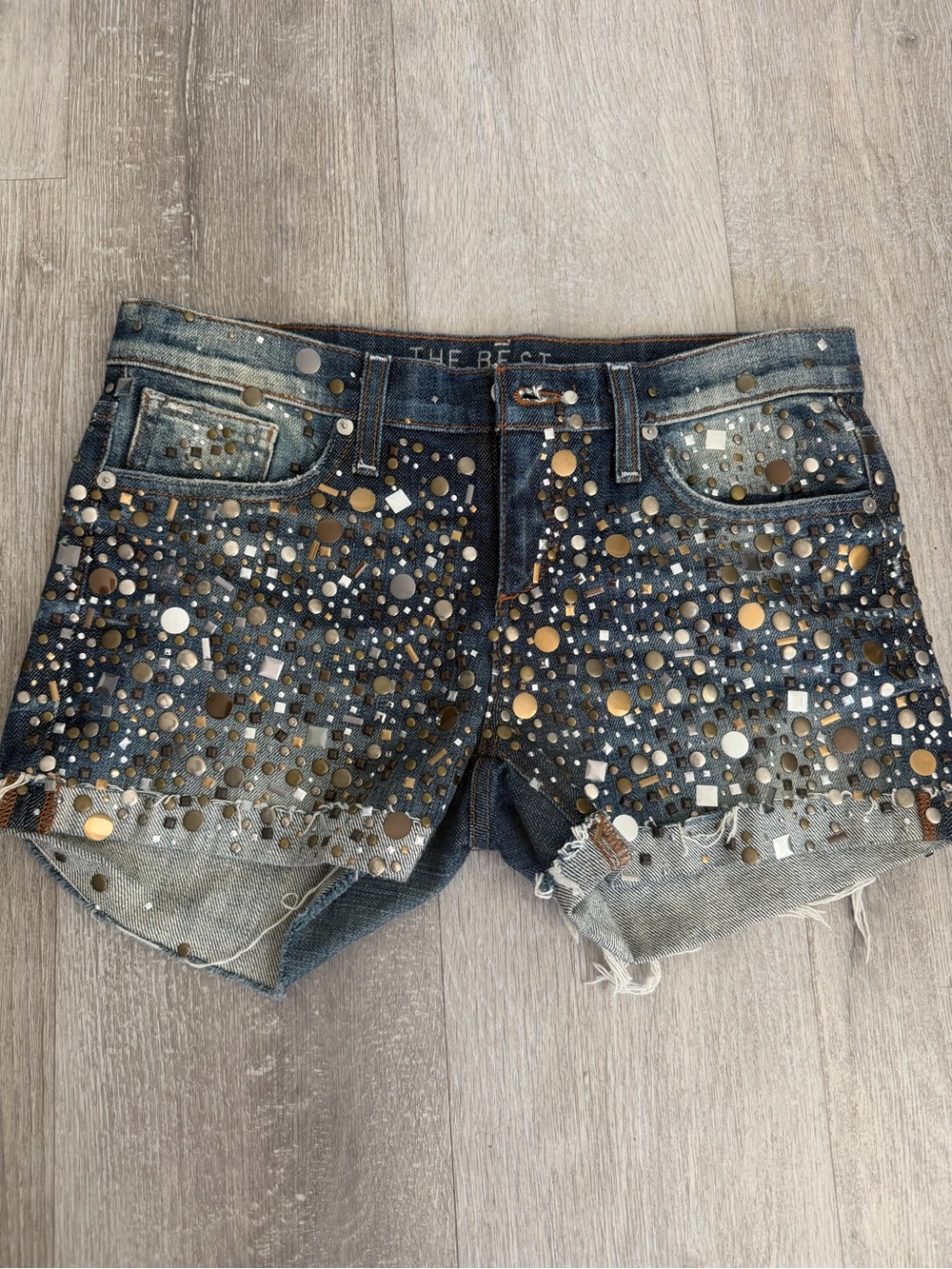 Joe's Jeans Dark Blue Denim Shorts with Gold & Silver Studs